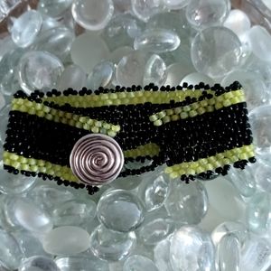 NWOT Handmade Black & Green Beaded Bracelet